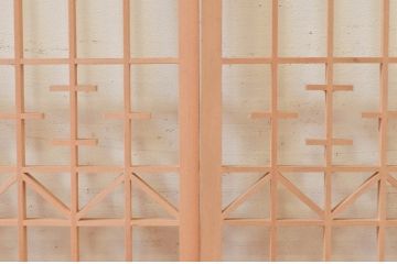 ビンテージ建具　珍しい透かし彫り入り　繊細な松竹梅デザインの意匠が素晴らしい書院戸4枚セット(引き戸、ガラス戸、窓、ヴィンテージ)(R-073948)