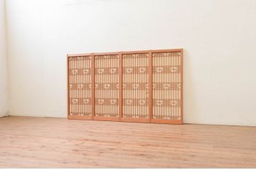 ビンテージ建具　組子のデザインがお洒落な障子付き書院戸4枚セット(障子戸、窓、引き戸、ヴィンテージ)(R-073949)