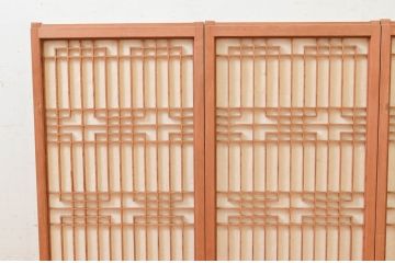 ビンテージ建具　組子のデザインがお洒落な障子付き書院戸4枚セット(障子戸、窓、引き戸、ヴィンテージ)(R-073949)