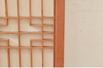 ビンテージ建具　組子のデザインがお洒落な障子付き書院戸4枚セット(障子戸、窓、引き戸、ヴィンテージ)(R-073949)