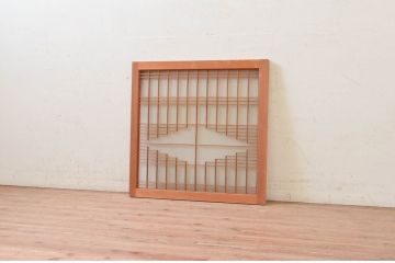 ビンテージ建具　片面ガラス　和モダンな空間を演出する格子入りフィックス窓1枚(嵌め殺し、ガラス窓、FIX窓、ヴィンテージ)(R-073950)