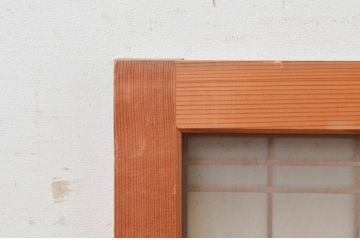 ビンテージ建具　片面ガラス　和モダンな空間を演出する格子入りフィックス窓1枚(嵌め殺し、ガラス窓、FIX窓、ヴィンテージ)(R-073950)