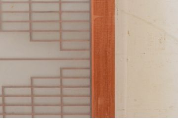 ビンテージ建具　片面ガラス　和モダンな空間を演出する格子入りフィックス窓1枚(嵌め殺し、ガラス窓、FIX窓、ヴィンテージ)(R-073950)