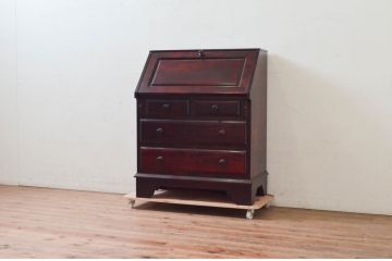 中古　九州民芸家具　深みのある色合いが美しいライティングビューロー(ワークデスク、簿記机、チェスト、在宅用、在宅ワーク用)(R-073954)