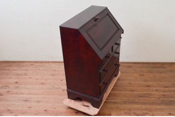 中古　九州民芸家具　深みのある色合いが美しいライティングビューロー(ワークデスク、簿記机、チェスト、在宅用、在宅ワーク用)(R-073954)