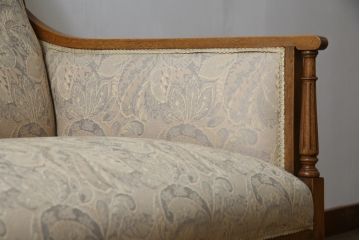 イタリアアンティーク　マホガニー材　象嵌入り　品のある佇まいが魅力的な2人掛けベンチソファ(アームソファ、二人掛け、2P)(R-073960)