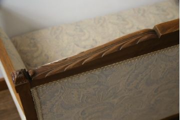 イタリアアンティーク　マホガニー材　象嵌入り　品のある佇まいが魅力的な2人掛けベンチソファ(アームソファ、二人掛け、2P)(R-073960)