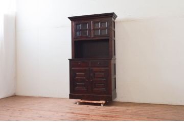 中古　美品　松本民芸家具　絶版モデル　洗練されたモダンな空間を演出するE型食器棚(カップボード、キャビネット、戸棚、収納棚、飾り棚)(R-073961)