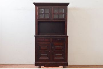 中古　美品　松本民芸家具　絶版モデル　洗練されたモダンな空間を演出するE型食器棚(カップボード、キャビネット、戸棚、収納棚、飾り棚)(R-073961)