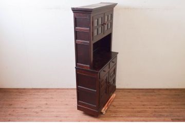 中古　美品　松本民芸家具　絶版モデル　洗練されたモダンな空間を演出するE型食器棚(カップボード、キャビネット、戸棚、収納棚、飾り棚)(R-073961)