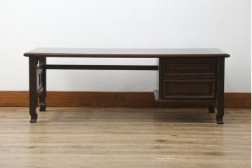 和製ビンテージ　唐木　黒檀(黒タン)材　力強い杢目が目を惹く文机(ローテーブル、座机、片袖机、ワークデスク、在宅用、在宅ワーク用、ヴィンテージ)(R-073976)