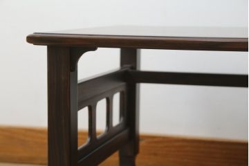 和製ビンテージ　唐木　黒檀(黒タン)材　力強い杢目が目を惹く文机(ローテーブル、座机、片袖机、ワークデスク、在宅用、在宅ワーク用、ヴィンテージ)(R-073976)