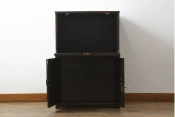 中古　高級品!!　国産　職人手作り　総栗材　内部桐材　浮造り仕上げが魅力のシックなライティングビューロー(座机、デスク、ワークデスク、簿記机、在宅用、在宅ワーク用)(R-073988)