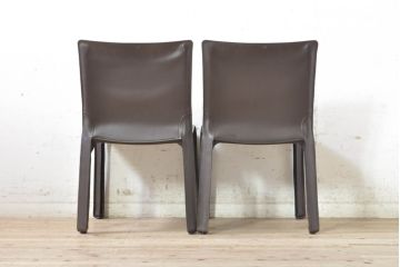 中古　Cassina(カッシーナ)　412　CAB(キャブ)　MARIO BELLINI(マリオベリーニ)　シンプルモダンな空間づくりに活躍するアームレスチェア2脚セット(ダイニングチェア、椅子、イス)(定価2脚で約52万8千円)(R-073993)