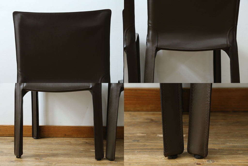 中古　Cassina(カッシーナ)　412　CAB　MARIO BELLINI(マリオベリーニ)　厚革製　背もたれのフィット感と抜群の座り心地が魅力!　シンプルモダンなアームレスチェア2脚　セット定価約52万8千円　(R-073994)