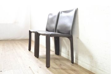 中古　Cassina(カッシーナ)　412　CAB(キャブ)　MARIO BELLINI(マリオベリーニ)　シンプルモダンな空間づくりに活躍するアームレスチェア2脚セット(ダイニングチェア、椅子、イス、バラ売り可能)(定価2脚で約52万8千円)(R-074000)