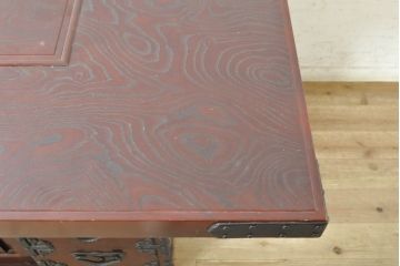 中古　美品　遠野民芸家具　美しい木目が魅力的な漆塗りの囲炉裏テーブル(長火鉢、木製火鉢、ダイニングテーブル、食卓、4人掛け)(定価約80万円)(R-074003)