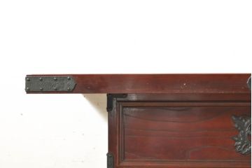中古　美品　遠野民芸家具　美しい木目が魅力的な漆塗りの囲炉裏テーブル(長火鉢、木製火鉢、ダイニングテーブル、食卓、4人掛け)(定価約80万円)(R-074003)