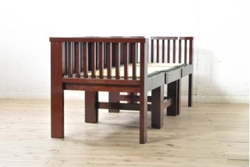 中古　遠野民芸家具　並べても分割しても使えるデザインが嬉しい畳ベンチ(長椅子、木製ベンチ、アームチェア、3人掛け)(R-074004)