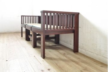 中古　遠野民芸家具　並べても分割しても使えるデザインが嬉しい畳ベンチ(長椅子、木製ベンチ、アームチェア、3人掛け)(R-074004)