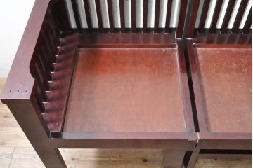 中古　遠野民芸家具　並べても分割しても使えるデザインが嬉しい畳ベンチ(長椅子、木製ベンチ、アームチェア、3人掛け)(R-074004)
