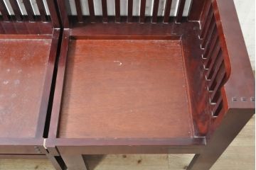 中古　遠野民芸家具　並べても分割しても使えるデザインが嬉しい畳ベンチ(長椅子、木製ベンチ、アームチェア、3人掛け)(R-074004)