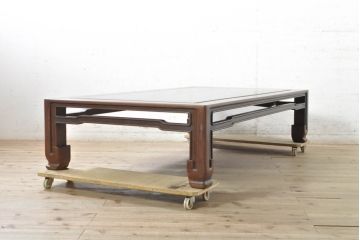 和製アンティーク　指物工芸家具　総花梨(カリン)材　深い木の色味と凝ったデザインが目を惹く座卓(ローテーブル、センターテーブル)(R-074006)
