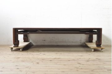 和製アンティーク　指物工芸家具　総花梨(カリン)材　深い木の色味と凝ったデザインが目を惹く座卓(ローテーブル、センターテーブル)(R-074006)