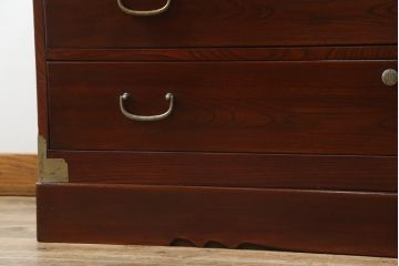 和製ビンテージ　美品!!　天板付きリメイク　前面欅(ケヤキ)材　漆塗り　艶のある木の色味と美しい杢目が魅力的なローボード(テレビ台、テレビボード、ローチェスト、収納箪笥、衣装箪笥、和タンス、引き出し、ヴィンテージ)(R-074017)