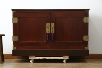 和製ヴィンテージ　美品!!　前面欅(ケヤキ)材　漆塗り　艶のある木の色味と美しい杢目が魅力的なローボード　(R-074018)