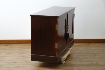 和製ヴィンテージ　美品!!　前面欅(ケヤキ)材　漆塗り　艶のある木の色味と美しい杢目が魅力的なローボード　(R-074018)