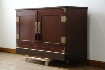 和製ヴィンテージ　美品!!　前面欅(ケヤキ)材　漆塗り　艶のある木の色味と美しい杢目が魅力的なローボード　(R-074018)