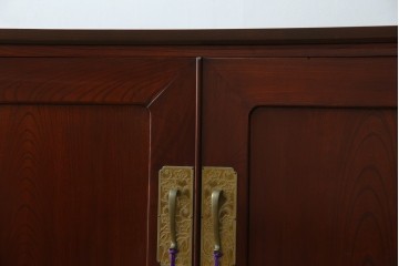 和製ヴィンテージ　美品!!　前面欅(ケヤキ)材　漆塗り　艶のある木の色味と美しい杢目が魅力的なローボード　(R-074018)