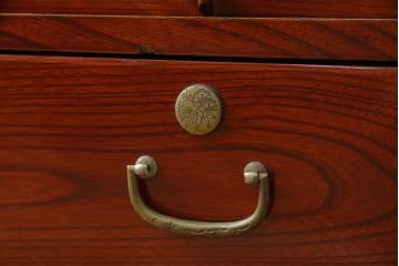 和製ビンテージ　美品!!　脚付きリメイク　前面欅(ケヤキ)材　漆塗り　艶のある木の色味と美しい杢目が魅力的なローボード(収納箪笥、和タンス、引き出し、戸棚、収納棚、ヴィンテージ)(R-074019)