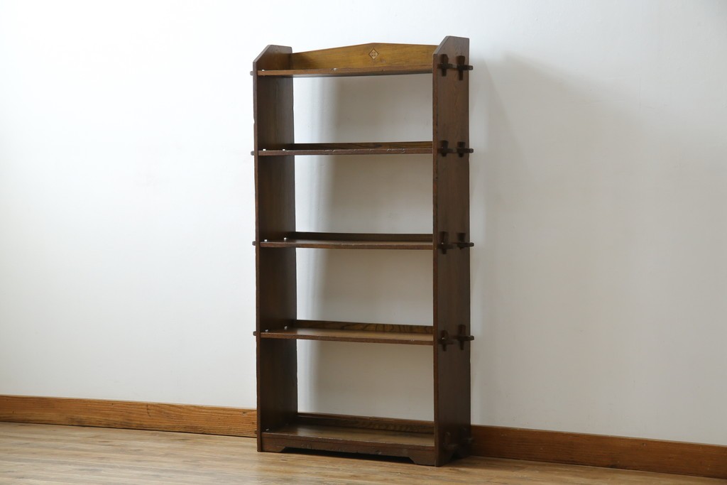 和製アンティーク　栓材　象嵌　どこか懐かしい雰囲気の漂う楔(くさび)式本棚　(R-074022)