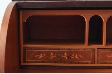 中古　美品　象嵌(マーケットリー)　珍しいシリンダートップのライティングビューロー(ワークデスク、簿記机、引き出し、在宅用、在宅ワーク用)(R-074029)