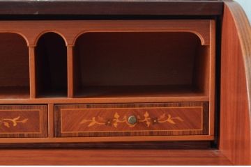 中古　美品　象嵌(マーケットリー)　珍しいシリンダートップのライティングビューロー(ワークデスク、簿記机、引き出し、在宅用、在宅ワーク用)(R-074029)