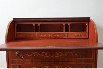 中古　美品　象嵌(マーケットリー)　珍しいシリンダートップのライティングビューロー(ワークデスク、簿記机、引き出し、在宅用、在宅ワーク用)(R-074029)