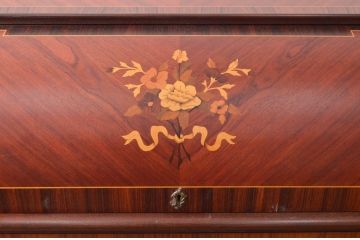 中古　美品　象嵌(マーケットリー)　珍しいシリンダートップのライティングビューロー(ワークデスク、簿記机、引き出し、在宅用、在宅ワーク用)(R-074029)