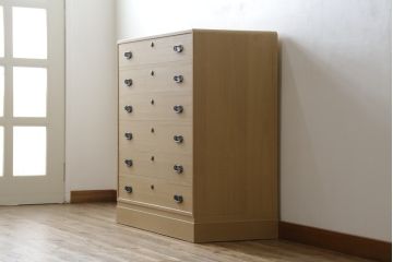 中古　美品　指物士 村山三男　品のある佇まいが魅力的な加茂総桐箪笥(並厚、チェスト、総桐たんす、小袖箪笥、和タンス、衣装箪笥、収納箪笥、整理箪笥、引き出し6杯)(R-074040)