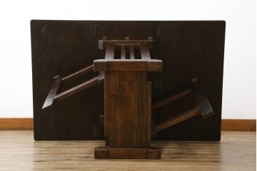 中古　北海道民芸家具　#430　落ち着いた色味が魅力的なバタフライテーブル(エクステンションテーブル、ダイニングテーブル、食卓、2人掛け、4人掛け)(R-074057)