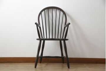 中古　松本民芸家具　美しいシルエットが目を引く#85リーチ型アームチェア2脚セット(ダイニングチェア、板座チェア、椅子、イス)(R-074058)