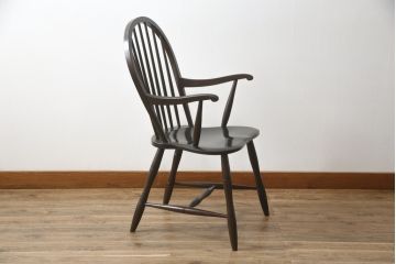 中古　松本民芸家具　美しいシルエットが目を引く#85リーチ型アームチェア2脚セット(ダイニングチェア、板座チェア、椅子、イス)(R-074058)
