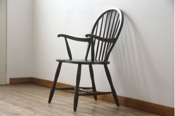 中古　松本民芸家具　美しいシルエットが目を引く#85リーチ型アームチェア2脚セット(ダイニングチェア、板座チェア、椅子、イス)(R-074058)