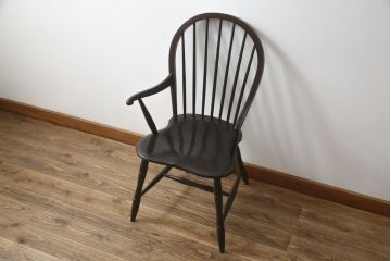 中古　松本民芸家具　美しいシルエットが目を引く#85リーチ型アームチェア2脚セット(ダイニングチェア、板座チェア、椅子、イス)(R-074058)