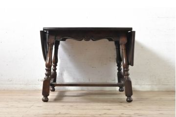中古　松本民芸家具　D型バタフライ卓子　挽き物加工の脚が目を惹くバタフライテーブル(エクステンションテーブル、ダイニングテーブル、2人掛け、4人掛け)(定価約38万円)(R-074064)