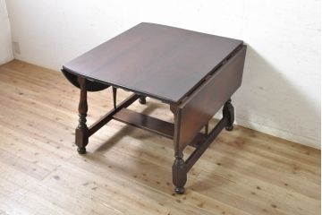 中古　松本民芸家具　D型バタフライ卓子　挽き物加工の脚が目を惹くバタフライテーブル(エクステンションテーブル、ダイニングテーブル、2人掛け、4人掛け)(定価約38万円)(R-074064)
