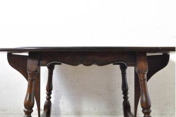 中古　松本民芸家具　D型バタフライ卓子　挽き物加工の脚が目を惹くバタフライテーブル(エクステンションテーブル、ダイニングテーブル、2人掛け、4人掛け)(定価約38万円)(R-074064)