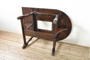 中古　松本民芸家具　D型バタフライ卓子　挽き物加工の脚が目を惹くバタフライテーブル(エクステンションテーブル、ダイニングテーブル、2人掛け、4人掛け)(定価約38万円)(R-074064)