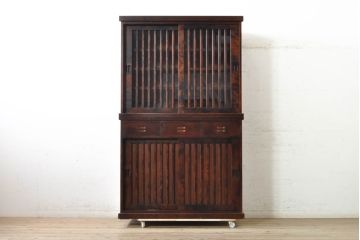 中古　民芸家具　和光　NEW北樹　水屋115K　上質な和の空間を演出する二段重ね水屋箪笥(食器棚、茶箪笥、重ねタンス、キャビネット、収納棚、戸棚、店舗什器)(R-074071)